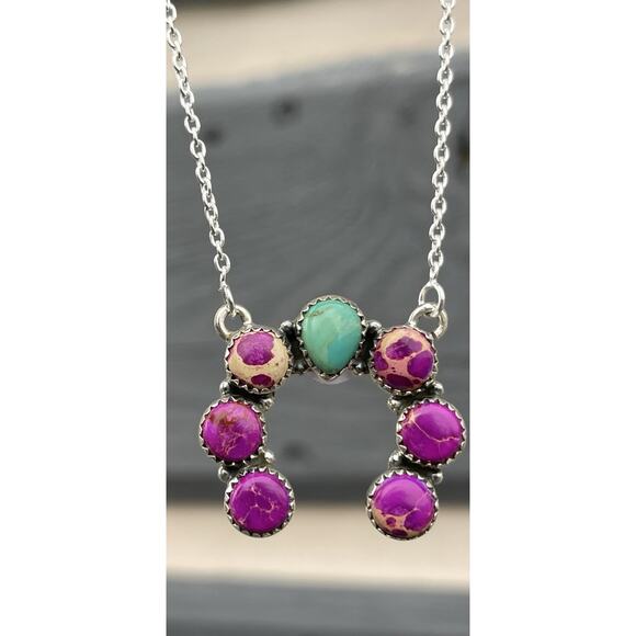 Turquoise Sea Sediment Jasper Naja Necklace Sterling Southwest Squash Blossom - Picture 3 of 9